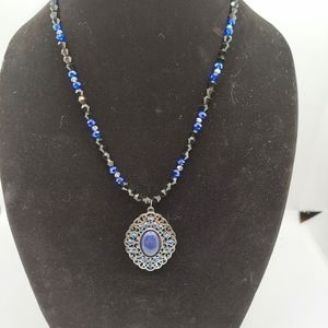 Handmade glass bead necklace with pendant